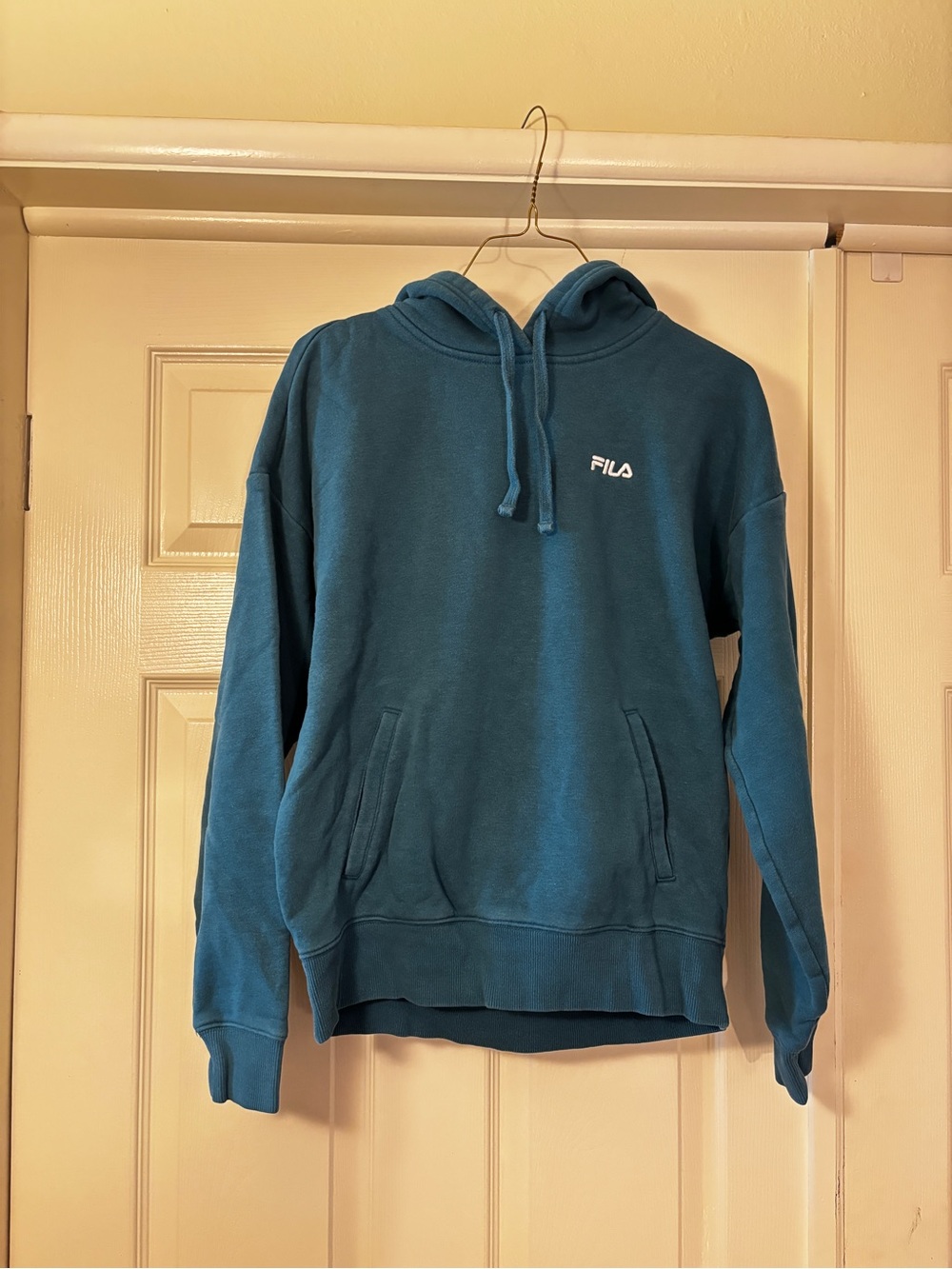 FILA Teal Blue Pullover Hoodie with Logo